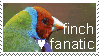 Stamp of a Gouldian Finch with the text 'finch fanatic'